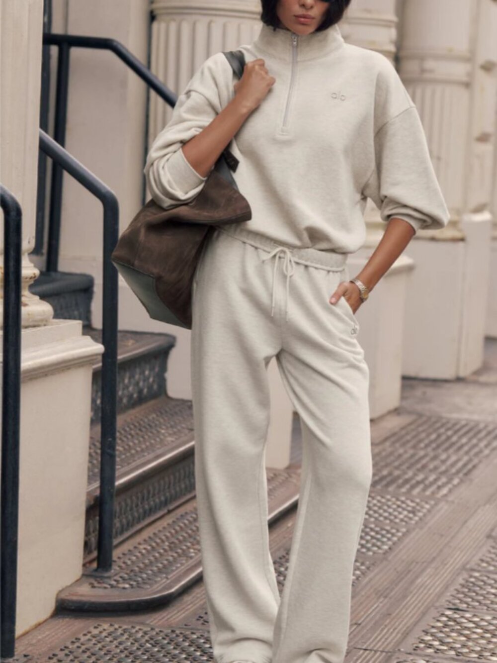 ALO Yoga Women's Straight Leg Pants in Oatmeal - Picture 5 of 5
